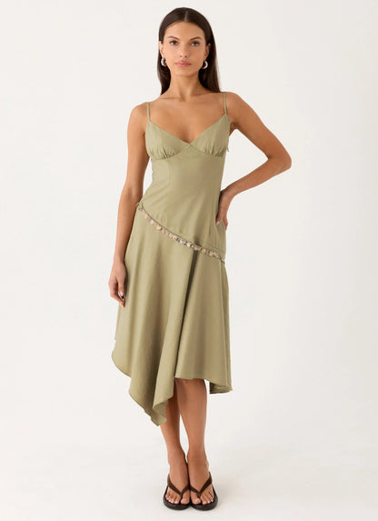 Lazure Midi Dress - Pale Olive