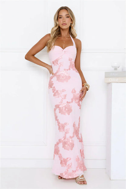 Love Muse Halter Maxi Dress Pink
