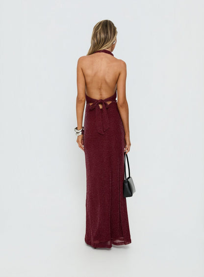 Wild Bunch Cowl Neck Backless Maxi Dress Burgundy