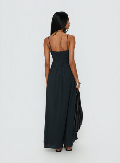 Magnolie Shirred Maxi Dress Charcoal