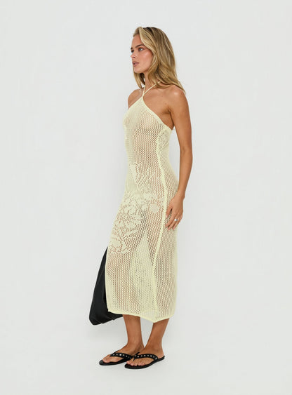 Sebelle Halter Crochet Maxi Dress Yellow