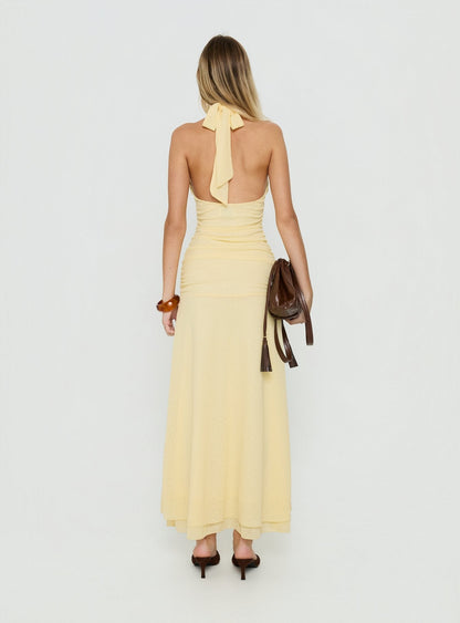Leyda Plunge Frill Maxi Dress Yellow