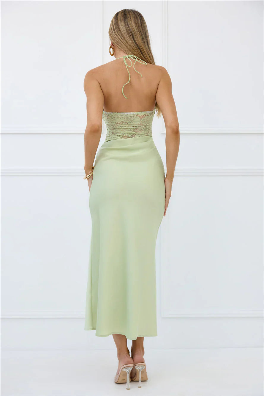Radiate Positivity Halter Lace Maxi Dress Sage