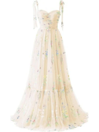 Elegant Spaghetti Straps A-line Floral Floor-length Bridesmaid Dresses