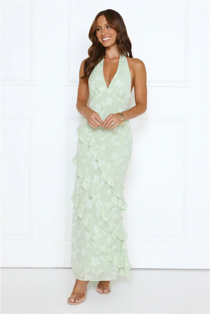 Scarlet Muse Halter Maxi Dress Green