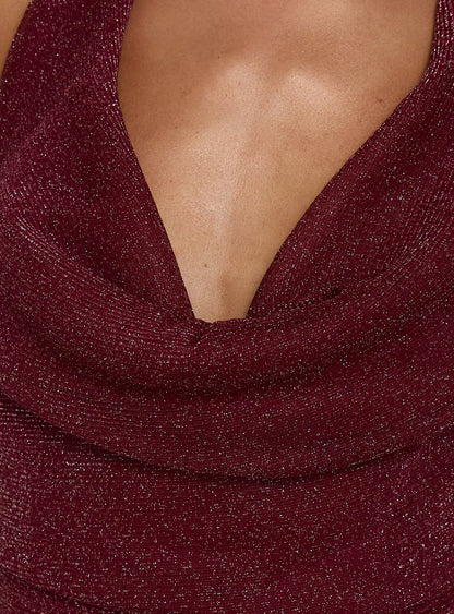 Wild Bunch Cowl Neck Backless Maxi Dress Burgundy