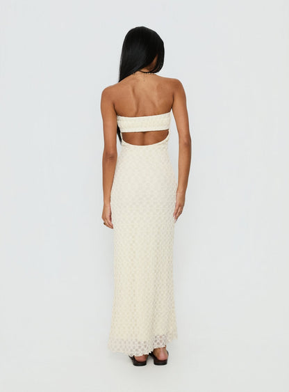 Aryela Strapless Textured Maxi Dress Cream