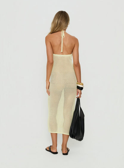 Sebelle Halter Crochet Maxi Dress Yellow