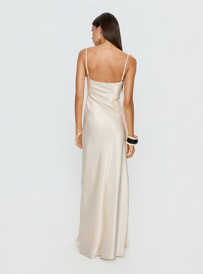 Miracles Scoop Satin Maxi Dress Champagne