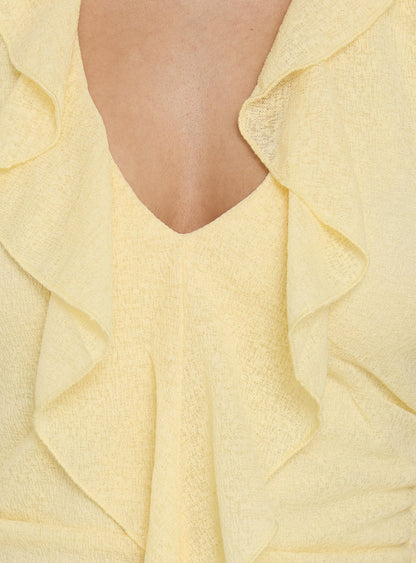 Leyda Plunge Frill Maxi Dress Yellow