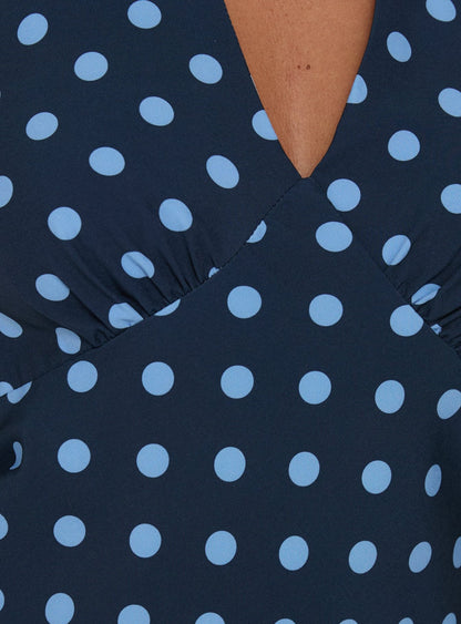 Gwendolin V Neck Mini Dress Blue Polka Dot