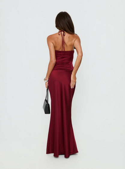 Devotedness Satin Corset Maxi Dress Deep Red
