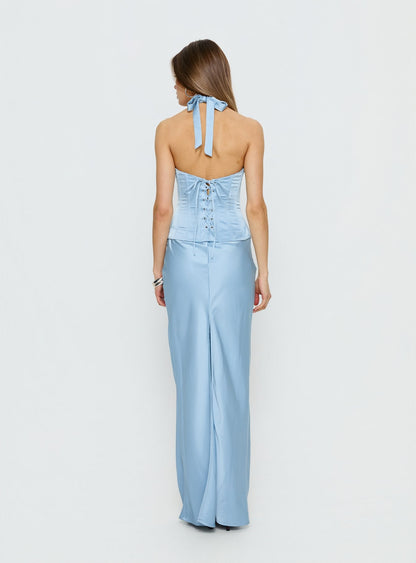 In A Trance Halter Corset Maxi Dress Blue