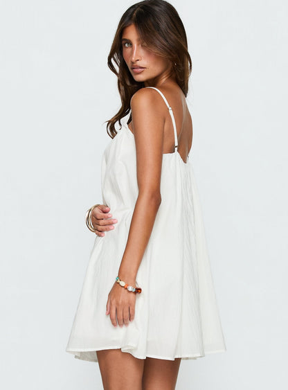 Kind Of Wonderful Tie Detail Baby Doll Mini Dress White