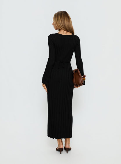 Gratuita Long Sleeve Rib Maxi Dress Black