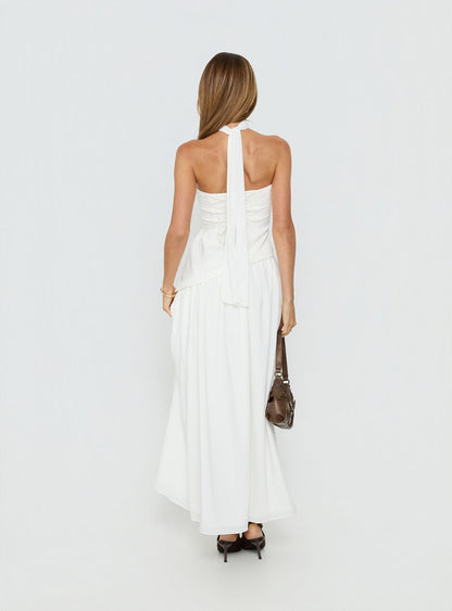 Odela Strapless Scarf Drop Waist Maxi Dress White