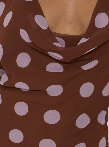 Karolie Halter Plunge Mini Dress Brown / Lilac Polka Dot