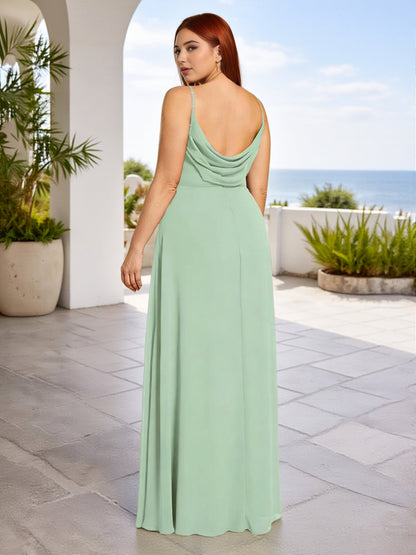 Cicinia Plus Size Floor Length Chiffon Dusty Sage Bridesmaid Dresses Long A-line V-neck Pleats Spaghetti Straps
