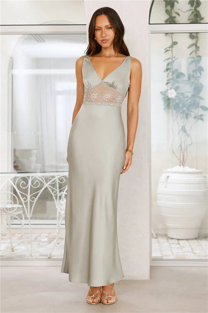 Love on Read Satin Maxi Dress Sage