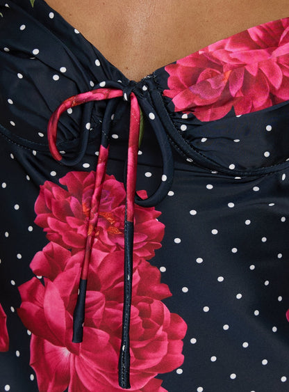 Avabelle Halter Mini Dress Black Floral