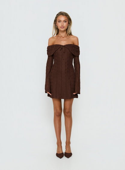 Colettie Long Sleeve Mini Dress Chocolate