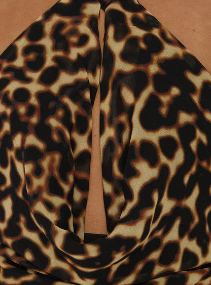 Karolie Halter Plunge Mini Dress Leopard