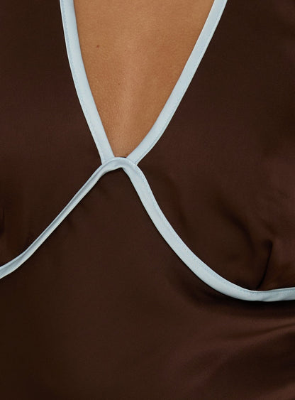 Jacyntha Halter Mini Dress Chocolate / Blue