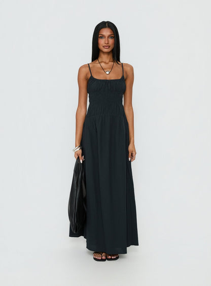 Magnolie Shirred Maxi Dress Charcoal
