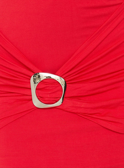 Margeaux Plunge Hardware Mini Dress Red