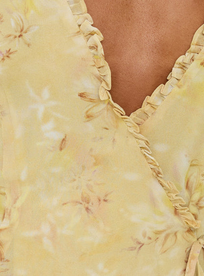 Taija Wrap Mini Dress Yellow Floral