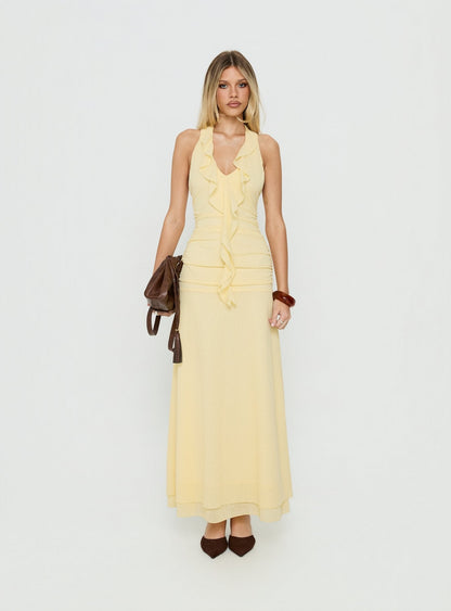Leyda Plunge Frill Maxi Dress Yellow