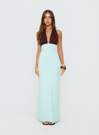 Dulzura Halter Maxi Dress Blue / Brown