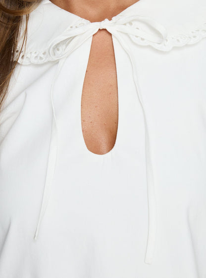 You've Got Mail Lace Trim Keyhole Mini Dress White
