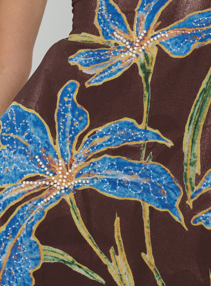 Isakaia Beaded Mini Dress Brown Floral
