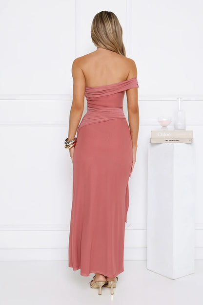 Late Night Kiss Off Shoulder Maxi Dress Rose