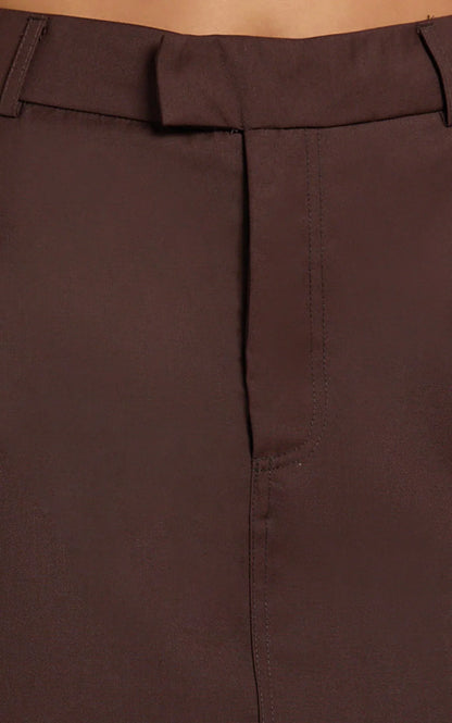Desi Mini Skirt - Tailored Mid Waisted Skirt in Chocolate