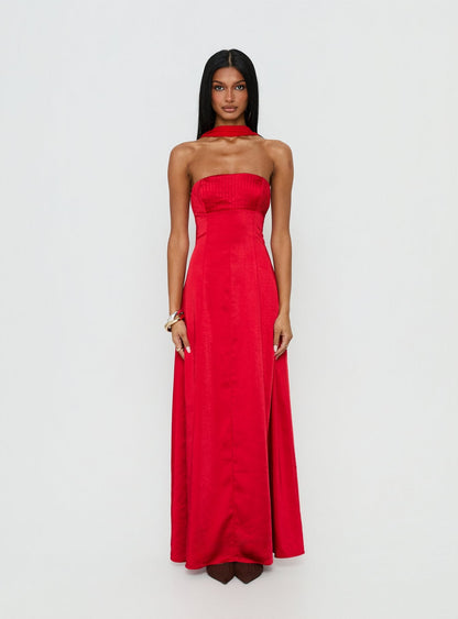 Masterpiece Strapless Maxi Dress Red