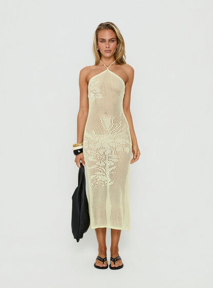 Sebelle Halter Crochet Maxi Dress Yellow
