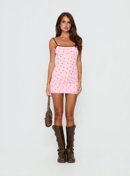 Isa Square Neck Mini Dress Pink Polka Dot