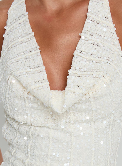 Kaimeila Halter Sequin Mini Dress Cream