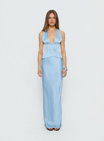 In A Trance Halter Corset Maxi Dress Blue
