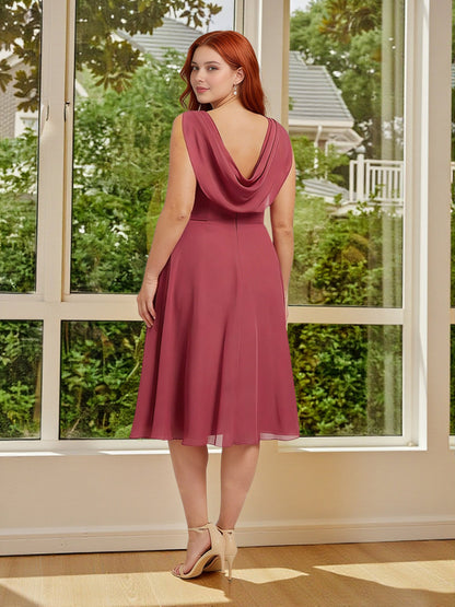 Cicinia Cinnamon Rose Bridesmaid Dresses Plus Size Short Chiffon A-line Cowl Neckline Knee Length