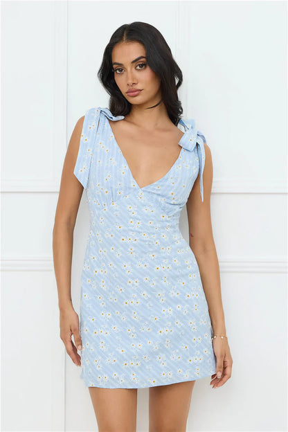 Painted Daisy Mini Dress Blue