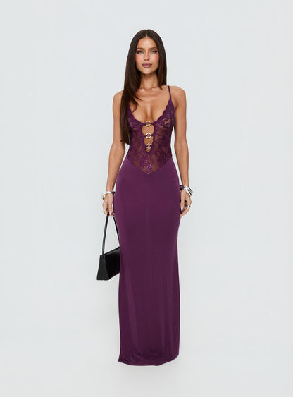 Totema Lace Halter Maxi Dress Purple