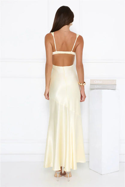 Kiss Crush Satin Maxi Dress Yellow