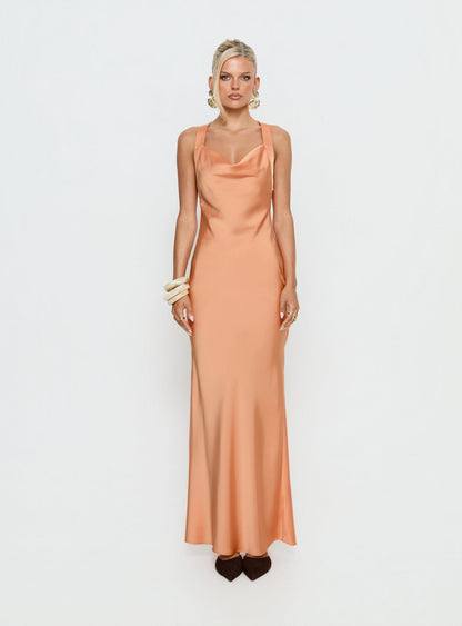 Isitt Cowl Crossover Back Maxi Dress Orange
