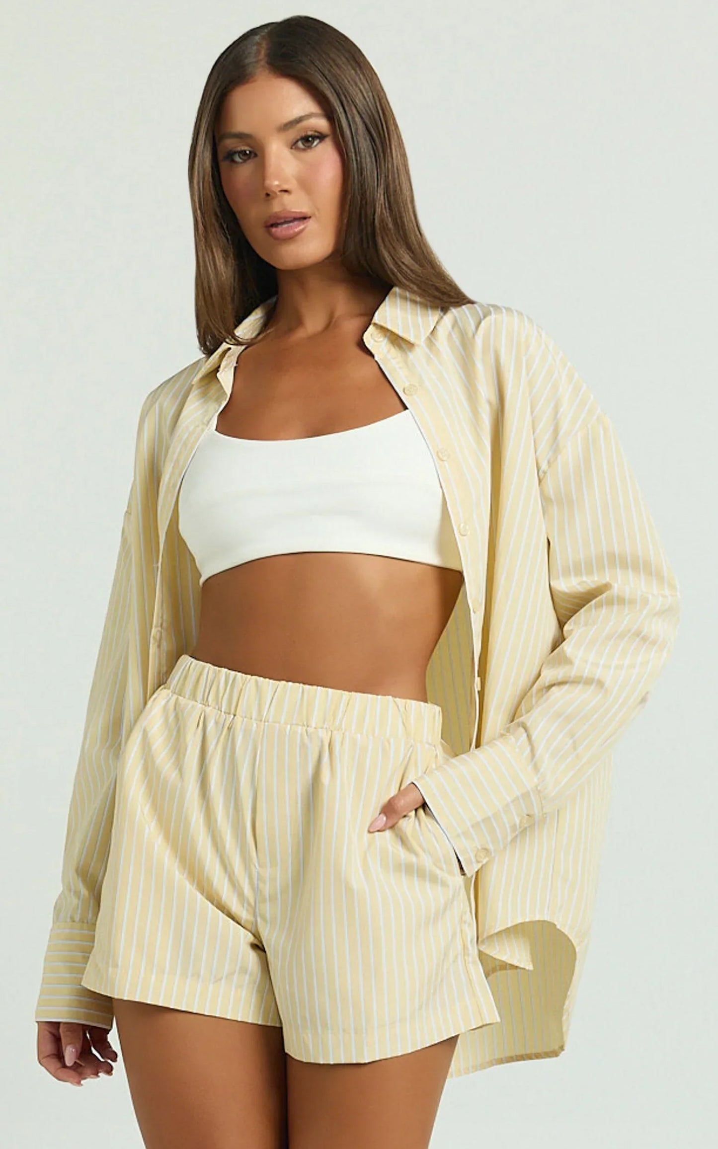 Chaemay Shorts - Line Boxer Shorts in Lemon Stripe