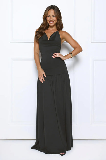 Hot Girl Confidential Halter Maxi Dress Black