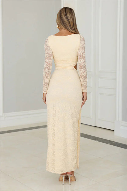 Soft But Statement Lace Long Sleeve Maxi Dress Butter