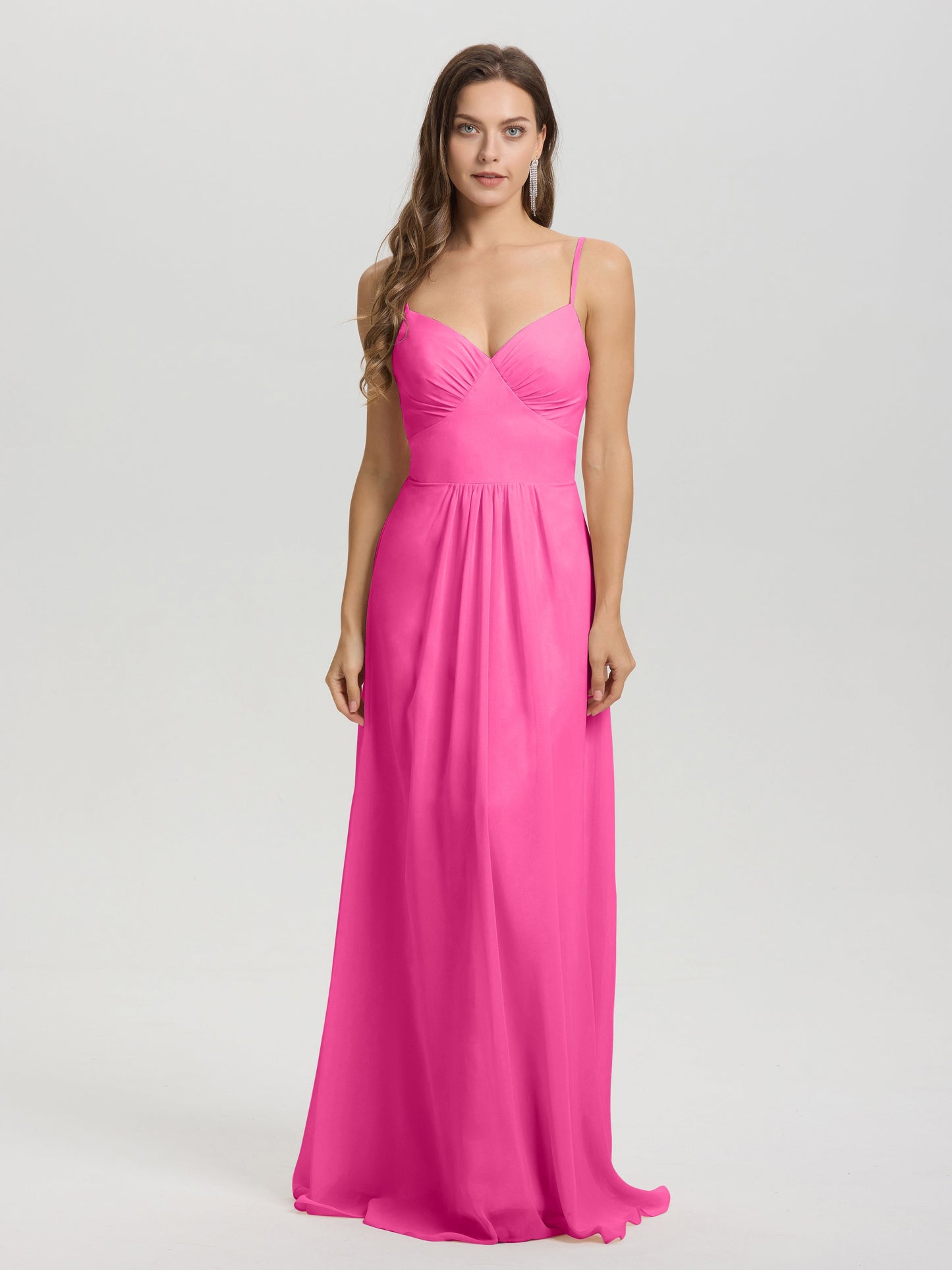 A-Line Spaghetti Straps V-Neck Floor Length Chiffon Bridesmaid Dress